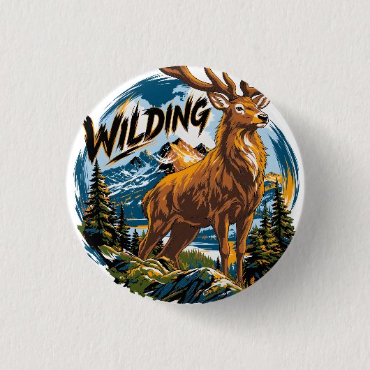 Berglandschap Hertenbok Ronde Button 3,2 Cm (Voorkant)