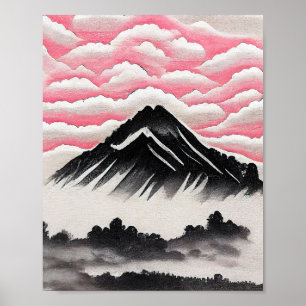 berglandschap in de Japanse kunst Poster