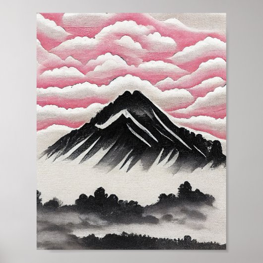  berglandschap in de Japanse kunst Poster (Voorkant)