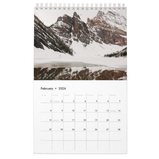 Berglandschap klein, wit kalender (Feb 2026)