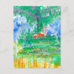 Berglandschap Koeien Red Barn We hebben verhuisd Briefkaart