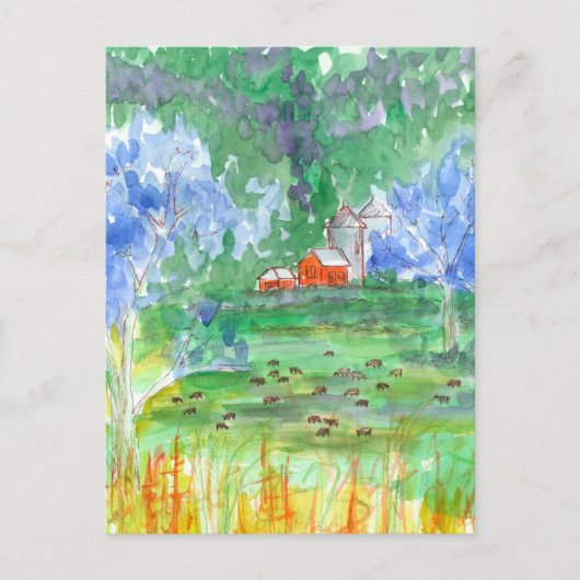 Berglandschap Koeien Red Barn We hebben verhuisd Briefkaart (Voorkant)