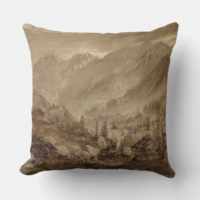 Berglandschap, Macugnaga, 1845 (pen en bruin) Kussen (Voorkant)