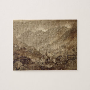 Berglandschap, Macugnaga, 1845 (pen en bruin) Legpuzzel