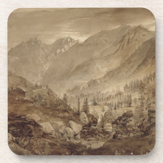 Berglandschap, Macugnaga, 1845 (pen en bruin) Onderzetter (Voorkant)