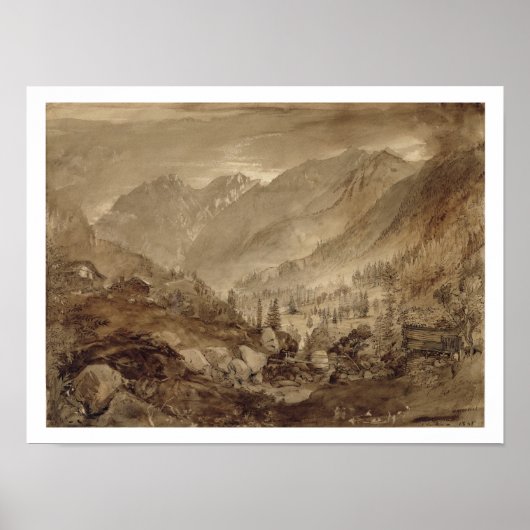 Berglandschap, Macugnaga, 1845 (pen en bruin) Poster (Voorkant)