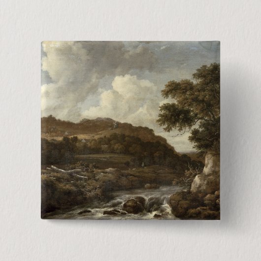 Berglandschap met een torent vierkante button 5,1 cm (Voorkant)