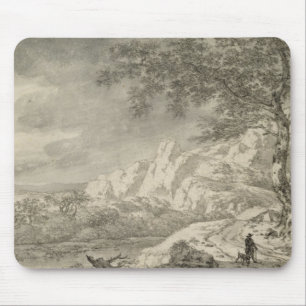 Berglandschap met een wandelaar muismat