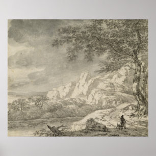 Berglandschap met een wandelaar poster