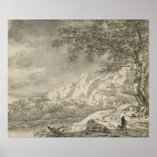 Berglandschap met een wandelaar poster (Voorkant)