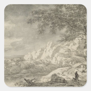 Berglandschap met een wandelaar vierkante sticker
