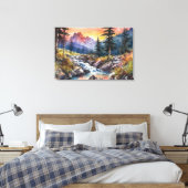 Berglandschap met een waterval bij zonsondergang canvas afdruk (Insitu (Slaapkamer))