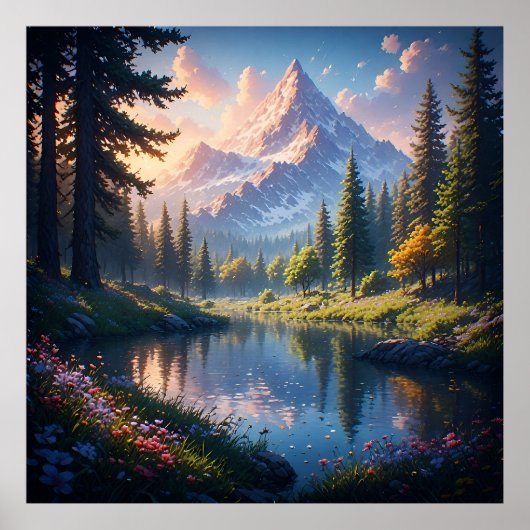 Berglandschap met meerreflecties poster (Voorkant)