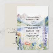 Berglandschap met wilde bloemen QR-code bruiloft Kaart (Voorkant / Achterkant)