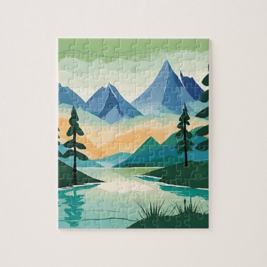 Berglandschap Natuur Rivier Landschap Afbeelding Legpuzzel (Verticaal)