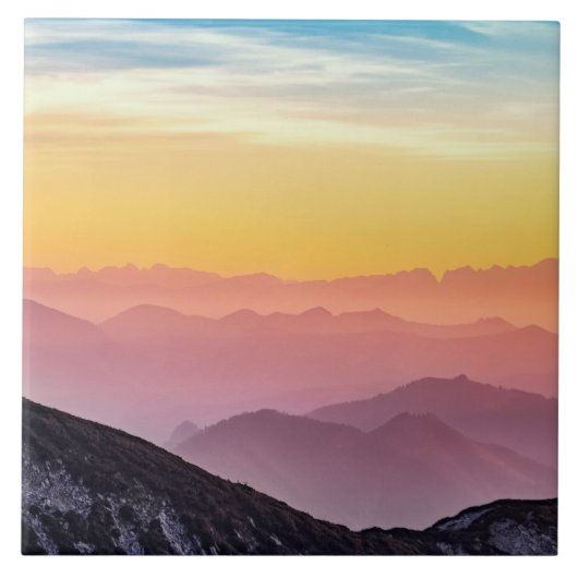 Berglandschap op de Sunset Ceramic Tegel Tegeltje (Voorkant)