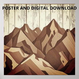 Berglandschap op rustieke houten achtergrond poster