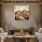 Berglandschap op rustieke houten achtergrond poster