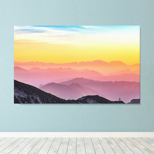 Berglandschap op zonsondergang canvas afdruk (Insitu (Houten vloer))
