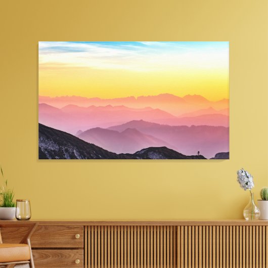 Berglandschap op zonsondergang canvas afdruk (Insitu (Woonkamer))