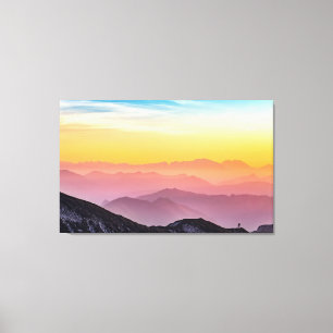 Berglandschap op zonsondergang canvas afdruk