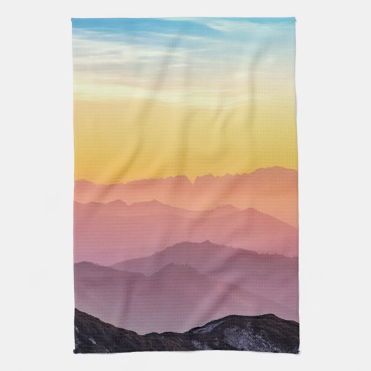 Berglandschap op zonsondergang theedoek (Verticaal)