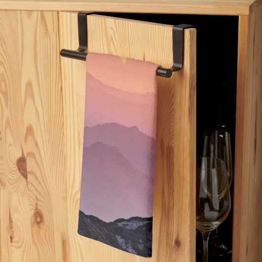 Berglandschap op zonsondergang theedoek (Derde Gevouwen)