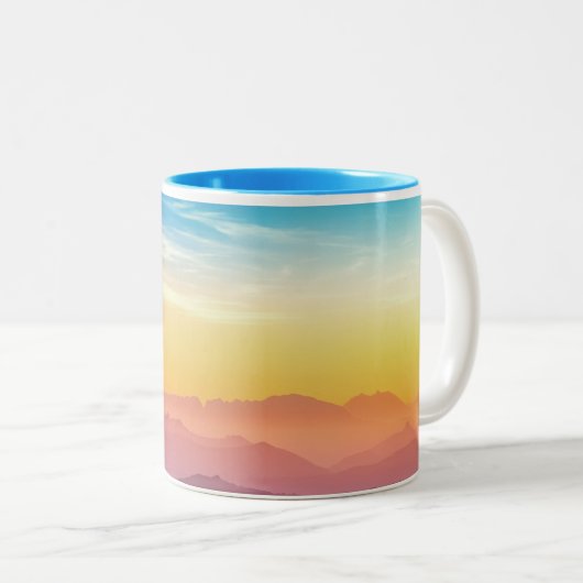 Berglandschap op zonsondergang tweekleurige koffiemok (Voorkant rechts)