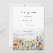 Berglandschap Rustieke Weide Wilde Bloemen Bruilof Save The Date (Voorkant)