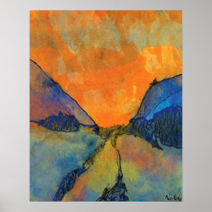 Berglandschap van Emil Nolde, dal met zonsondergan Poster