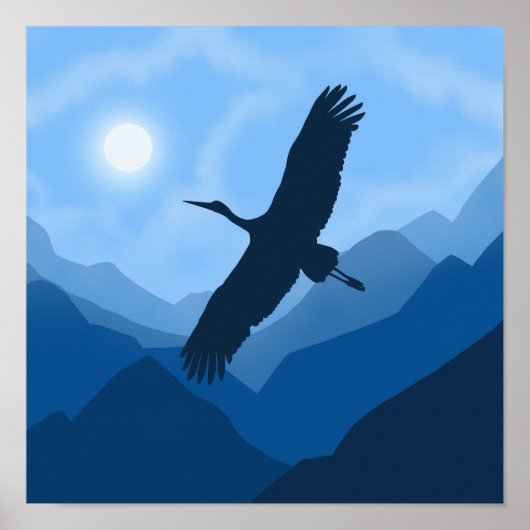 Berglandschap. Vlucht van een vogel Poster (Voorkant)