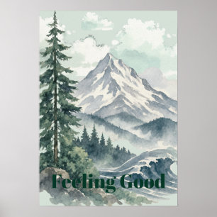 Berglandschap Watercolor Kunst die Goed Voelt  Poster
