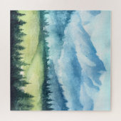 Berglandschap, waterverf artistiek illustreren legpuzzel (Horizontaal)