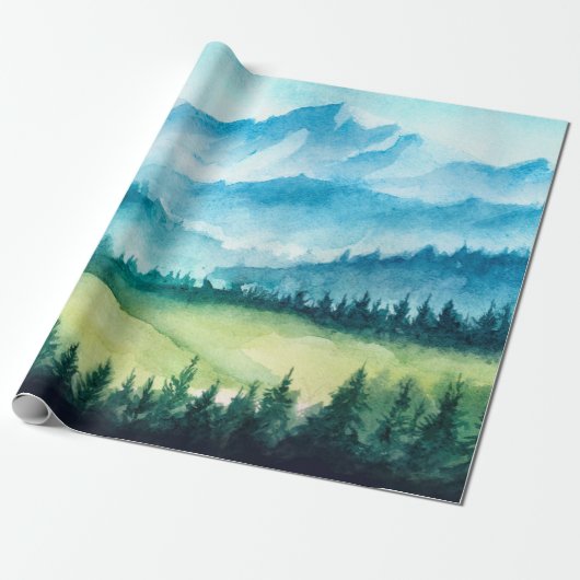 Berglandschap. Waterverf illustratie. Cadeaupapier (Uitgerold)