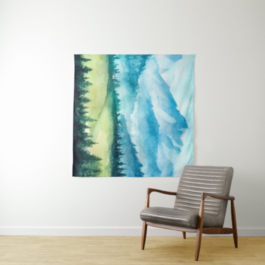 Berglandschap. Waterverf illustratie. Wandkleed (In Situ (horizontaal))