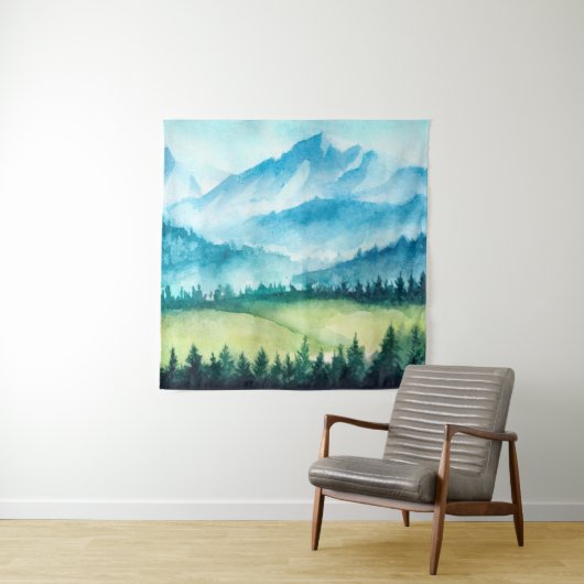 Berglandschap. Waterverf illustratie. Wandkleed (In situ)