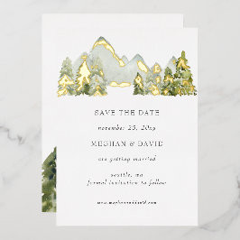 Berglandschap Waterverf Rustic Save The Date  Folie Uitnodiging