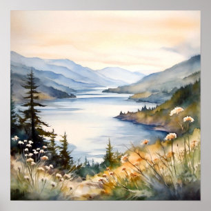 Berglandschap Waterverf Schilderij Kunst Print