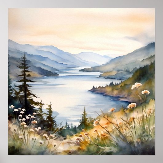 Berglandschap Waterverf Schilderij Kunst Print (Voorkant)