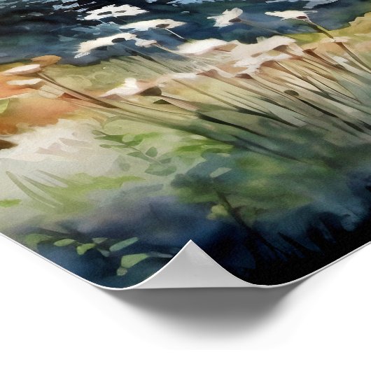 Berglandschap Waterverf Schilderij Kunst Print (Hoek)