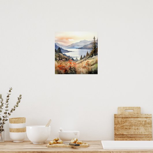 Berglandschap Waterverf Schilderij Kunst Print (Keuken)