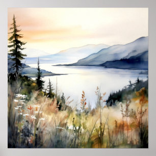 Berglandschap Waterverf Schilderij Kunst Print