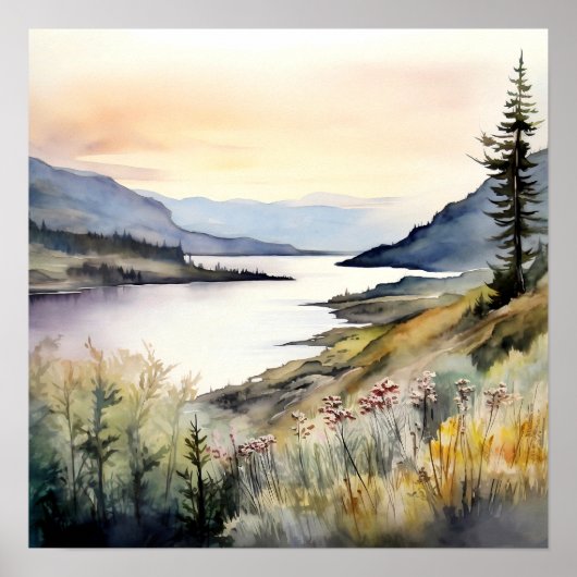 Berglandschap Waterverf Schilderij Kunst Print (Voorkant)