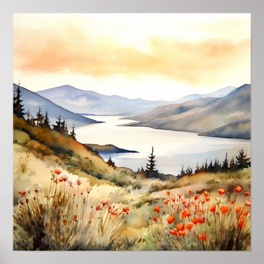 Berglandschap Waterverf Schilderij Kunst Print (Voorkant)