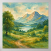 Berglandschap - Waterverf schilderstijl kunst Poster (Voorkant)