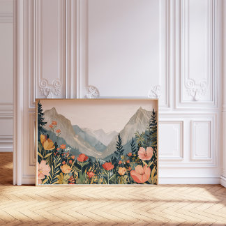 Berglandschap Wildbloemschilderij 20x16" Poster
