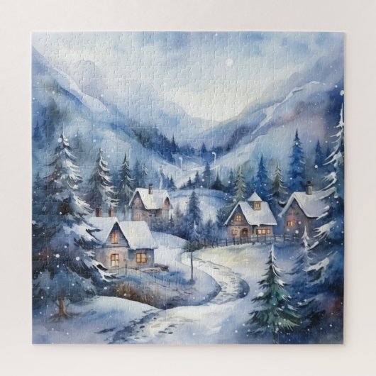 Berglandschap Winter Sneeuwrijke huizen Kerstmis Legpuzzel (Verticaal)