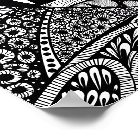 Berglandschap zwarte witte abstracte doedelkunst poster (Hoek)