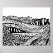 Berglandschap zwarte witte abstracte doedelkunst poster (Voorkant)