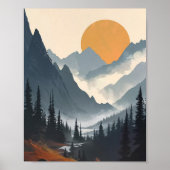 Berglandschapsillustratie Sinaasappel grijs Poster (Voorkant)